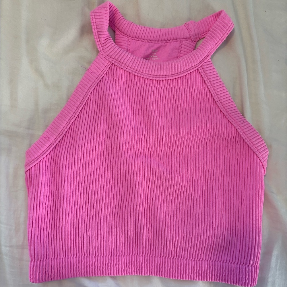 Pink Ribbed Halter Crop Top
